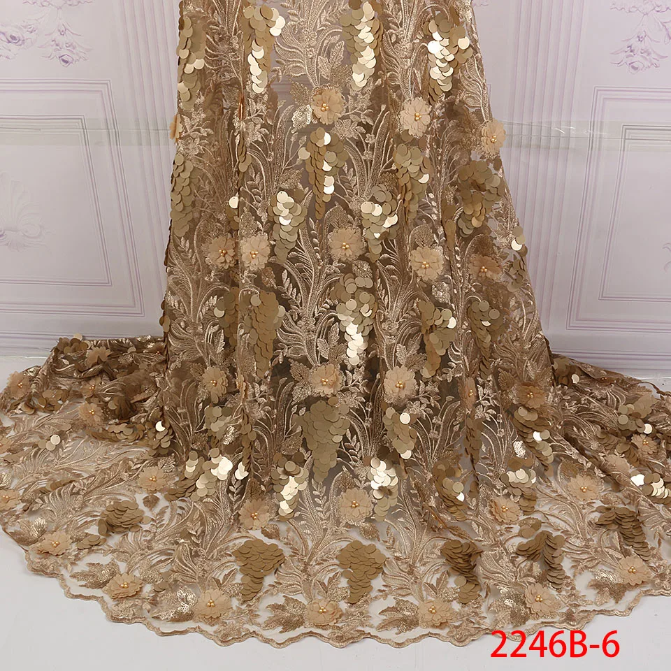 

African Sequins Lace Fabric 2019 Nigerian French Tulle Lace with Sequins Embroidery Lace Fabric for Dress APW2246B
