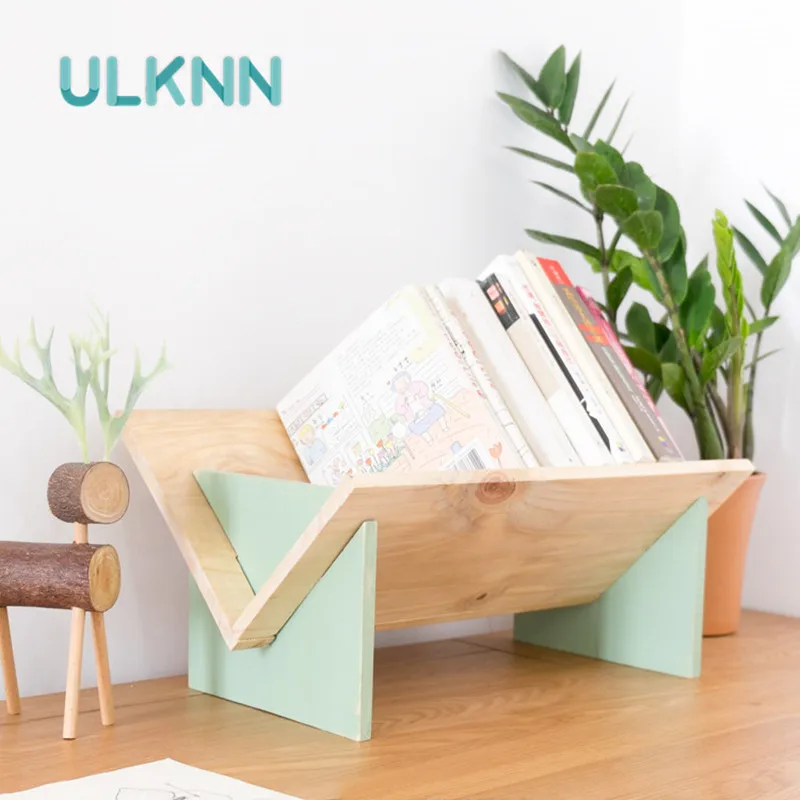 

Creative Wooden Table Bookshelf Multi-Use Desk Organizer for Sundries/Magazines/Decors Eco-Friendly Folding Storage Rack