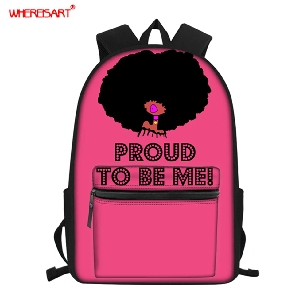 WHEREISART афро черная девочка Печать Детские рюкзаки для подростков девочек Черная