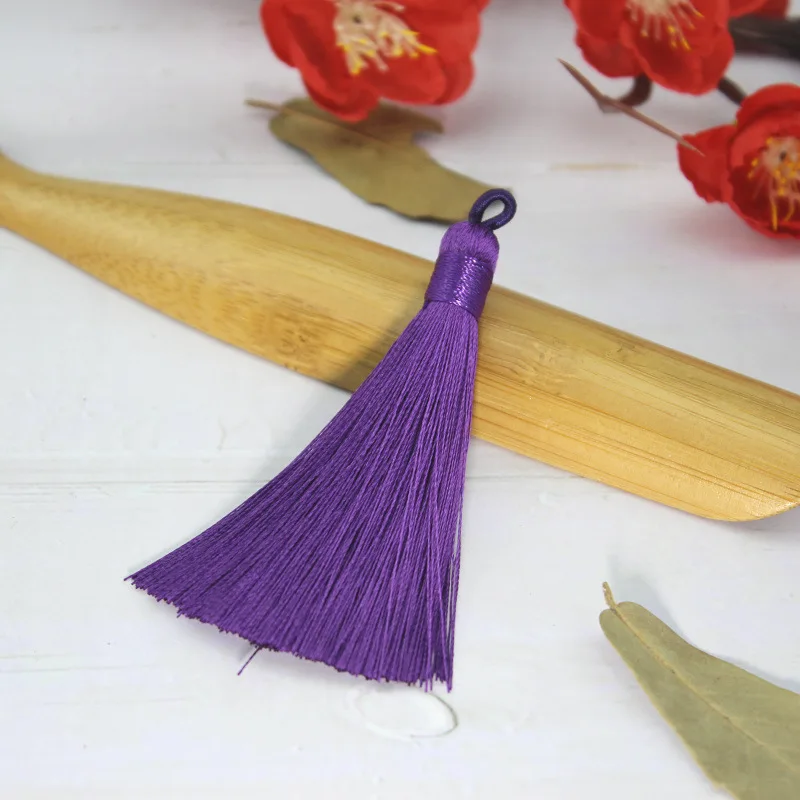 Dark Purple 10 шт./лот, длинное хлопковое Шелковое украшение кисточка для сережек, Очаровательная подвеска, атласная кисточка, бахрома, отделка, сделай сам, ювелирное изделие, 9 см - Цвет: Dark Purple