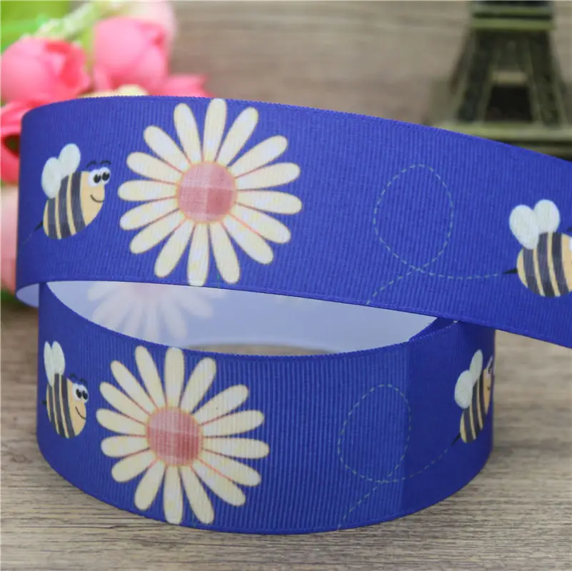 DUWES 1 5 '❐ ярдов Жан пчела цветок печатных grosgrain ленточный аксессуар бант для
