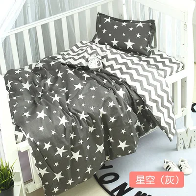 3pcs set 3/6/7 Детский комплект для сна из Постельное белье хлопковая Накладка для детской кроватки Комплекты для малышей, защита для кроватки для детей Детская кроватка детская Постельное белье серый принт в виде звезд - Цвет: 3pcs set