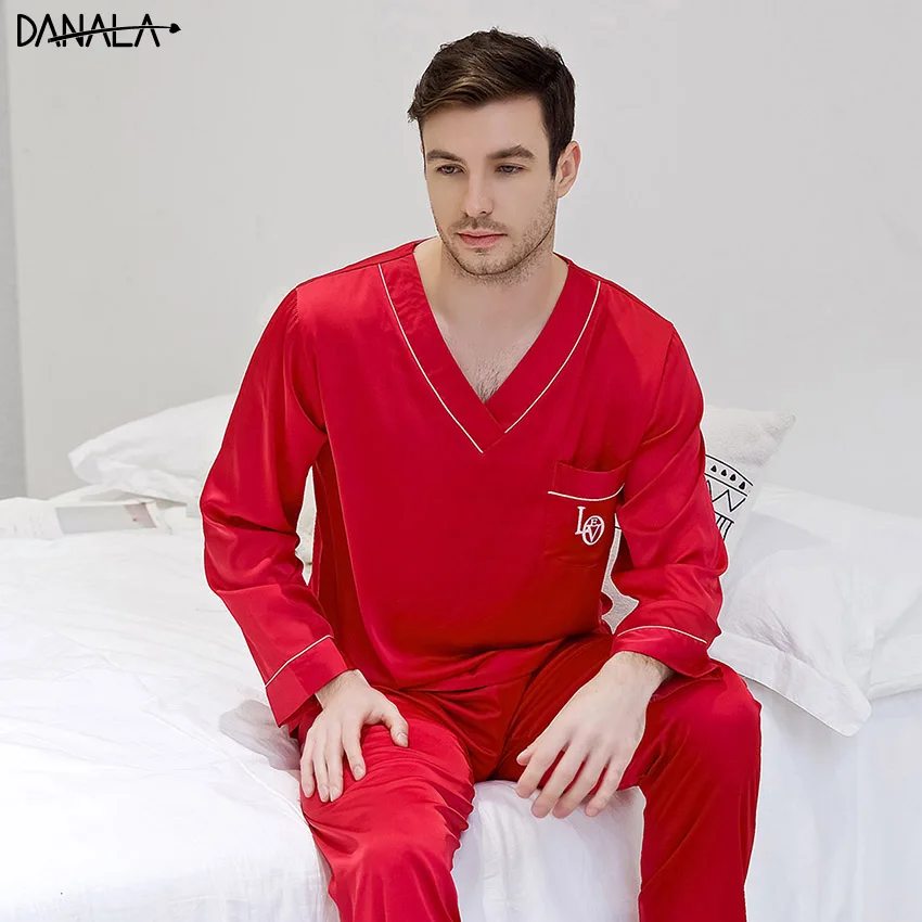 Мужская пижама с рукавом три четверти DANALA шелковая и сатиновая Пижама для