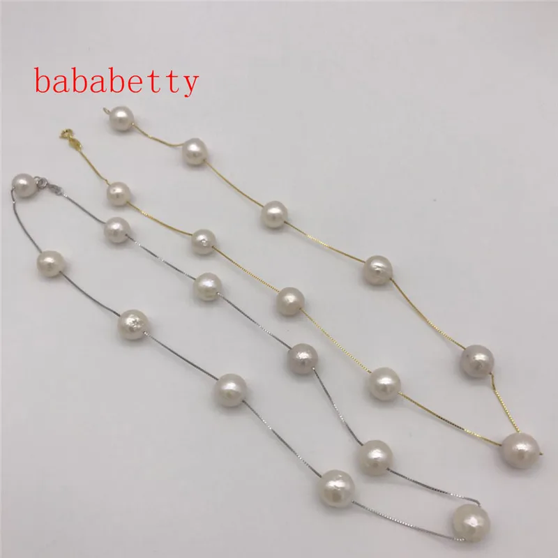 

NEW Perfect Cultured freshwater 10-11MM natural white baroque irregular shaped Edison pearls Tibetan silver necklace