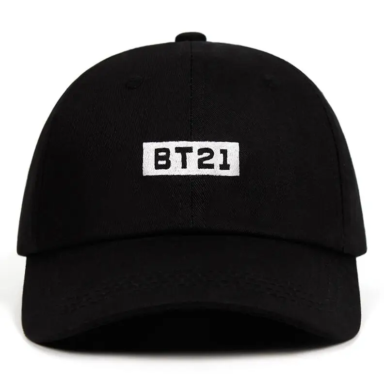 Черный BT21 Dad Hat хлопковая бейсбольная кепка BT 21 twill Экстра Низкопрофильная с непостроенным ремешком в виде короны snapback вышивка - Цвет: Черный