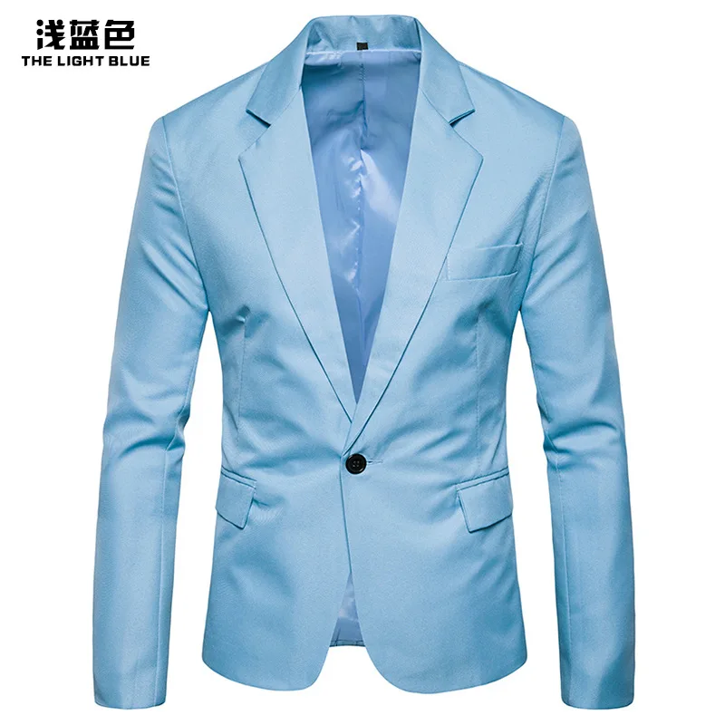 Light Blue Blazer WSGYJ блейзер Мужской модный умный Повседневный Одноцветный пиджак на одной пуговице приталенный пиджак деловой стиль - Цвет: Light Blue Blazer