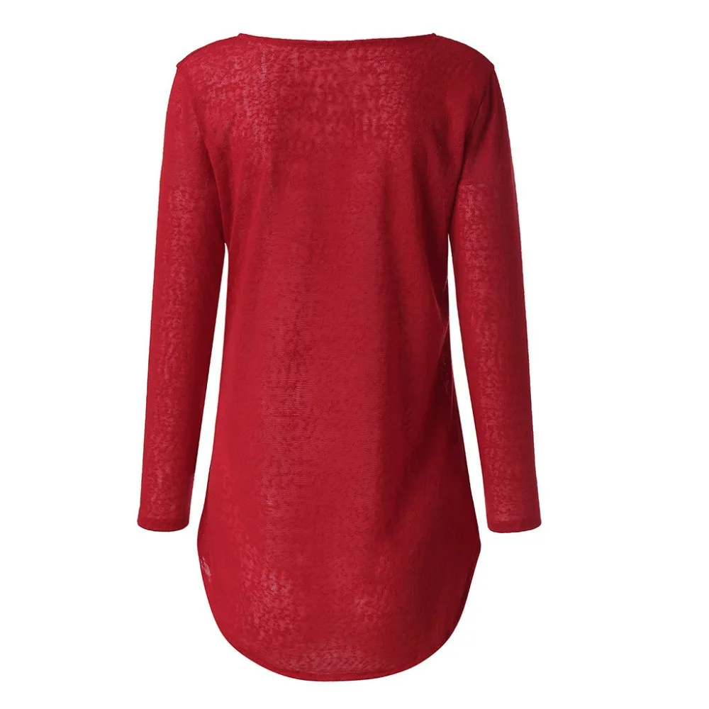 Hot Sale Women Spring Autumn Casual Design Buttons Long Sleeve T-Shirt New Fashion Solid O-neck Pullover Top Pink Female T-shirt | Женская