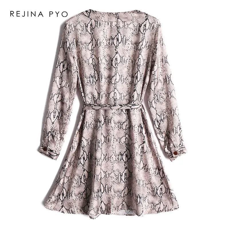 REJINAPYO Для женщин Винтаж принт змеиной кожи A Line платье Высокая талия с поясом