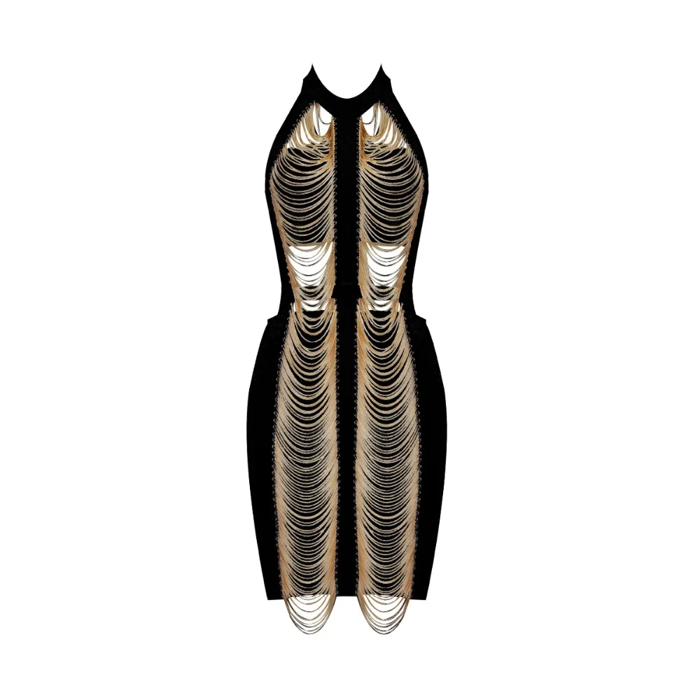 Женское Бандажное мини платье с открытой спиной черное/Белое Облегающее Платье