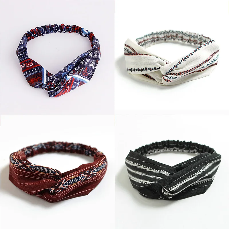 Женская шифоновая повязка на голову с принтом эластичная в этническом стиле
