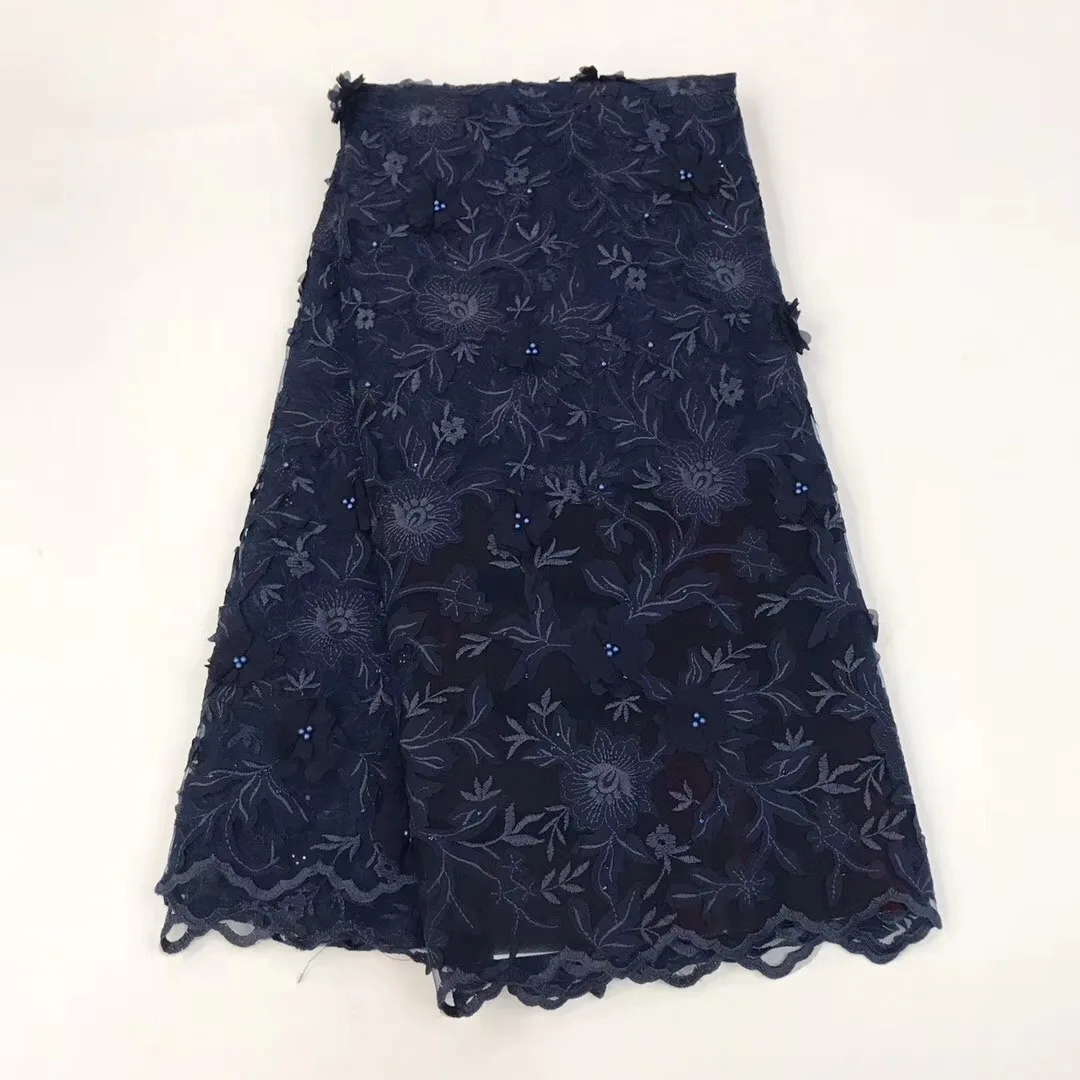 2019 Высококачественная африканская кружевная ткань золотистая ярко-синяя