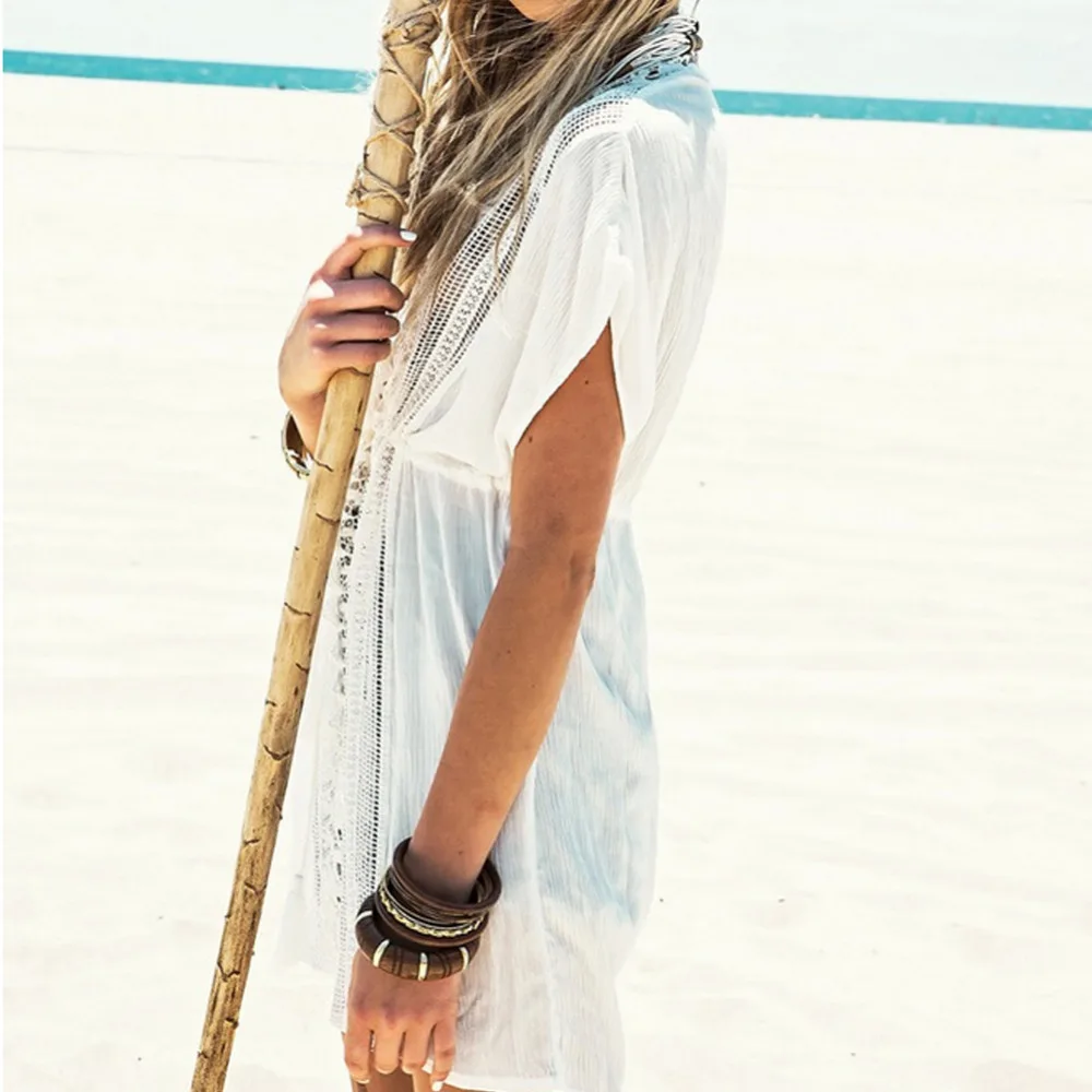 Летняя женская блузка на бретельках белая кружевная с крючком Повседневная