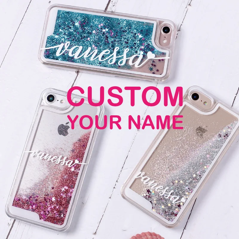 

Personalized Custom Liquid Glitter Silver Sparkle Name Text Phone Case For iPhone 12 11 Pro Max XS Max 7 7Plus 8 8Plus X XR