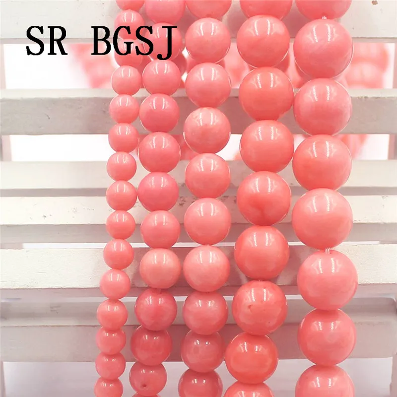 Free Shipping 4 12mm High Quality Natural Round Sea Bamboo Pink Coral Gems Spacer Loose Beads Strand 15&quot|Бусины| |