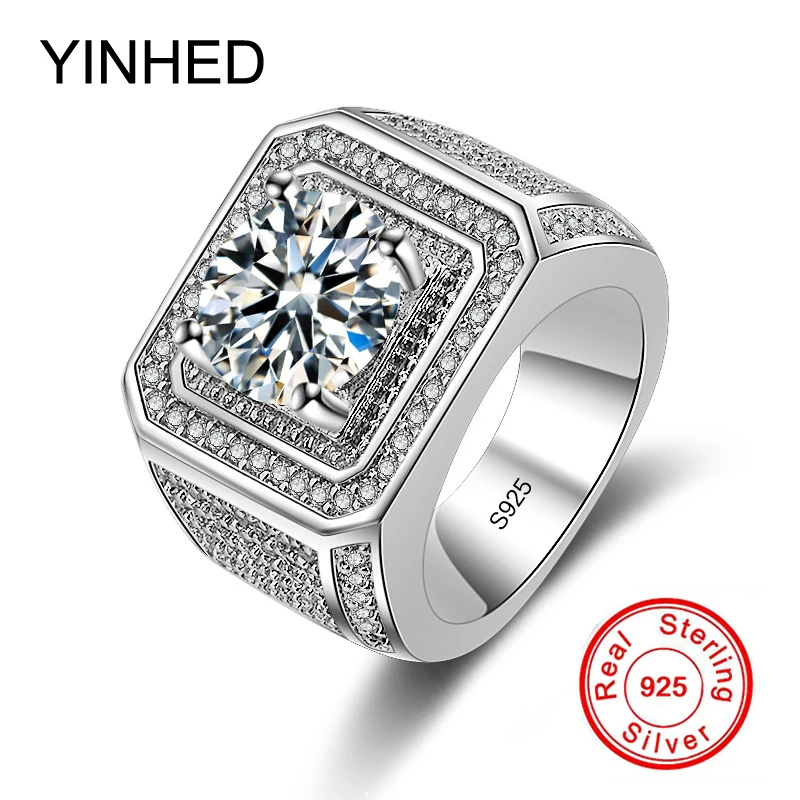 Мужское кольцо YINHED из серебра 925 пробы 2 карата обручальные кольца с фианитами