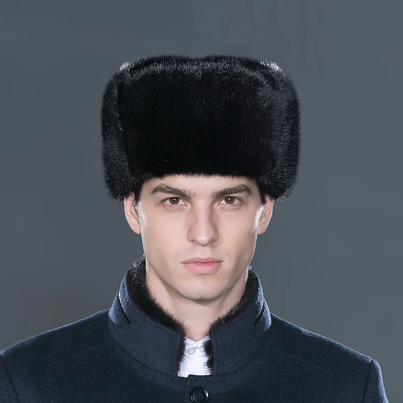 Мужская меховая шапка бомбер LTGFUR теплая ушанка из меха норки авиаторская русская