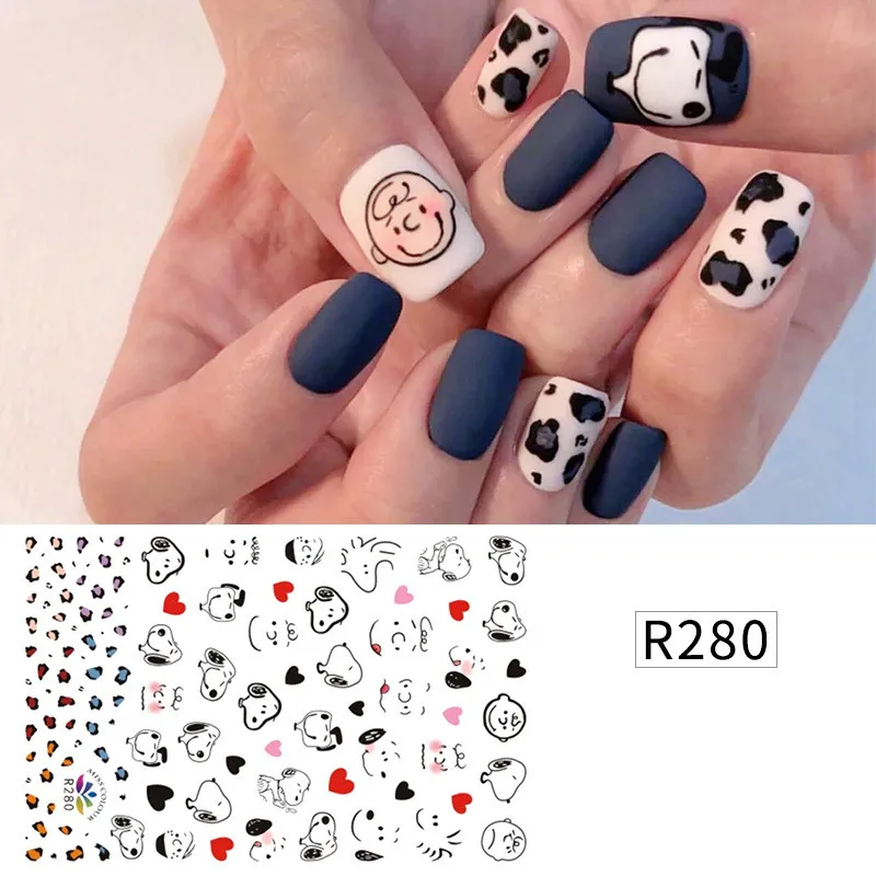 R280 New Snoopy nail sticker mm bean summer small fresh flowers cartoon character stickers nail patch Cute nail sticker - Цвет: R280