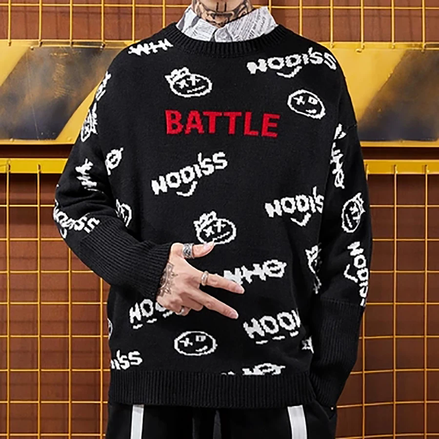 Уличная одежда Повседневный свитер с надписью мужской вышивкой Зимний вязаный
