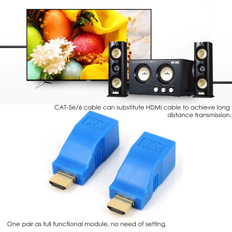 1080P 4K 30 м HDMI-совместимый удлинитель RJ45 через Cat 5e/6 сетевой LAN Ethernet кабель адаптер Усилитель сигнала для HDTV дисплея