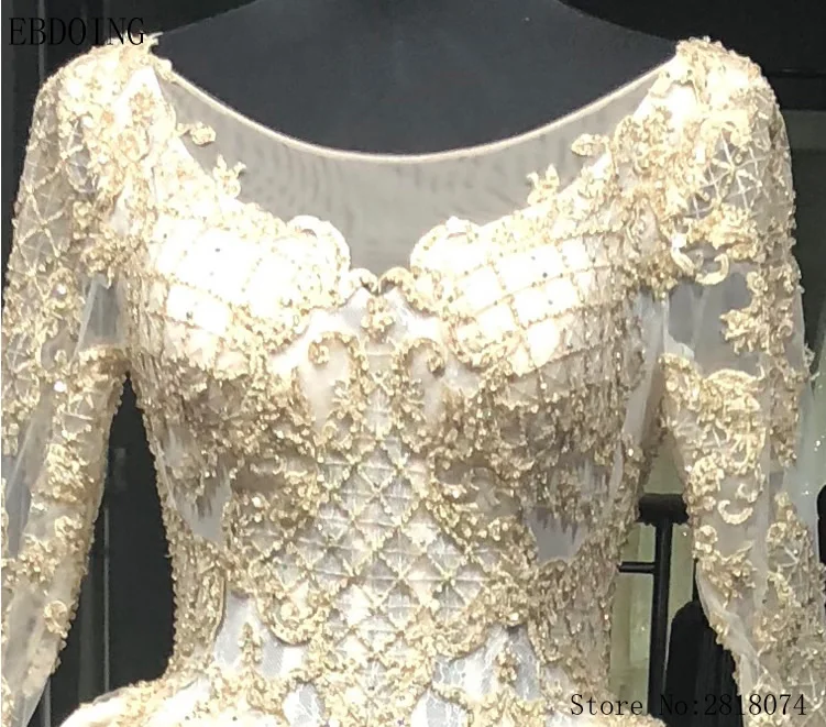 Vestidos De Novia Ball Gown Wedding Dress Scoop Neckline Full Sleeve Chapel Train Lace UP Bride gown Plus Size With Lace Bead