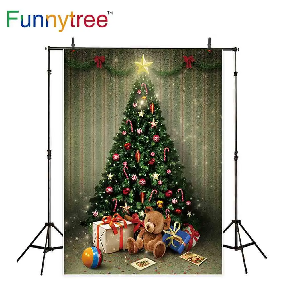 Фон Funnytree Рождественская фотография игрушка медведь подарки дерево яркая звезда