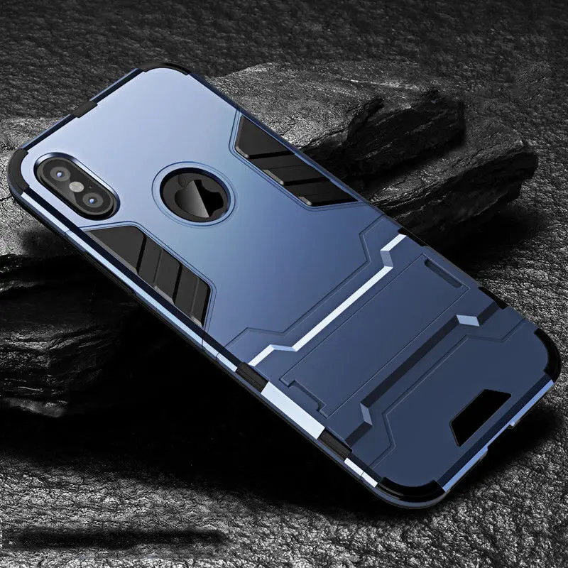Navy Blue Роскошный бронированный чехол-подставка для телефона iphone 78, 6, 6S Plus, X, XS, max, Гибридный ТПУ+ Жесткий ПК противоударный чехол для iphone 5 5S se - Цвет: Navy Blue