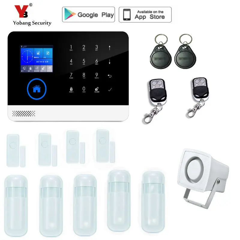 Беспроводная система сигнализации Yobang Wi Fi gsm TFT дисплей дверной датчик комплект