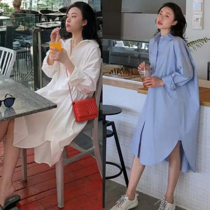 Женское Хлопковое платье-рубашка VM белое однобортное длинное платье большого