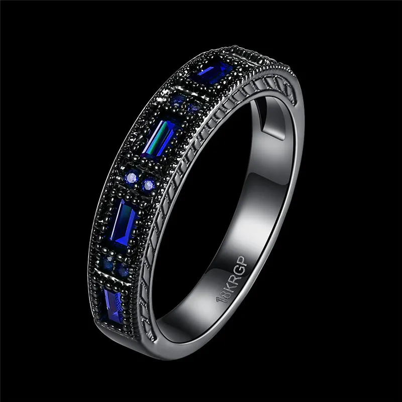 May Birthstone Ring Wedding Band Jewelry Vintage Black Gold Filled Blue AAA Zircon Birthday Gift | Украшения и аксессуары