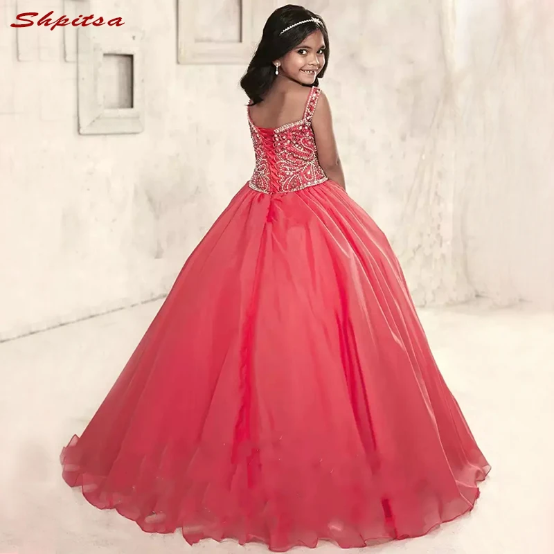 Роскошные платья для девочек с кристаллами и цветами свадьбы вечеринки первого