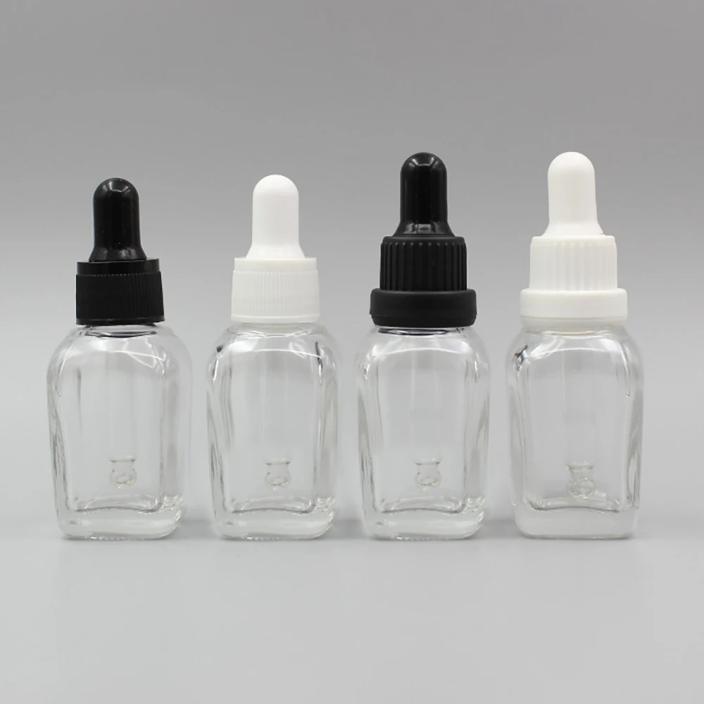 100pcs/lot 20ml clear square glass dropper bottles with glass pipette for e liquid