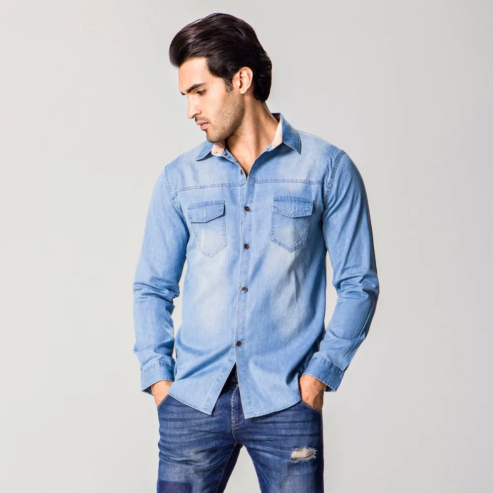 

2016 New plus size M-6XL high quality Men Denim Shirts Cotton Slim Brand Camiseta Masculina Casual jeans shirts camisas hombre