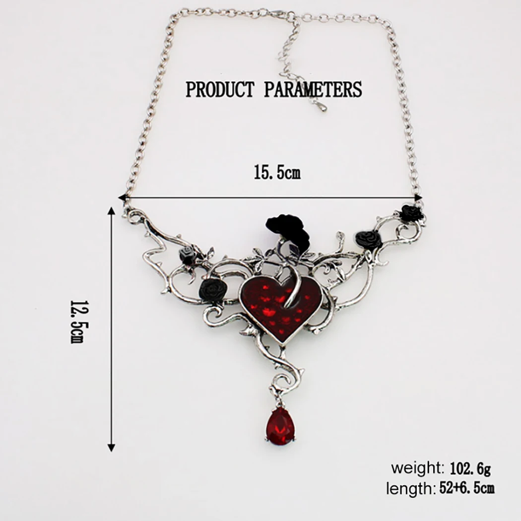 Женское винтажное ожерелье подвеска в готическом стиле виде сердца вечерние