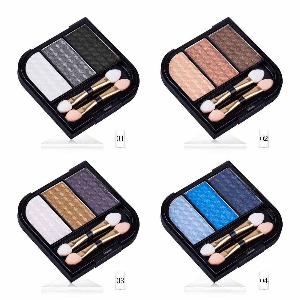 3 Colors Shimmer Eye Shadow Palette Glitter Eyeshadow Perfect Summer Brown Cosmetics for Makeup Eyes Cosmetic Brush Kit |