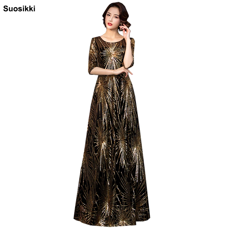 Вечернее платье Suosikki черное золотое с блестками|Вечерние платья| |