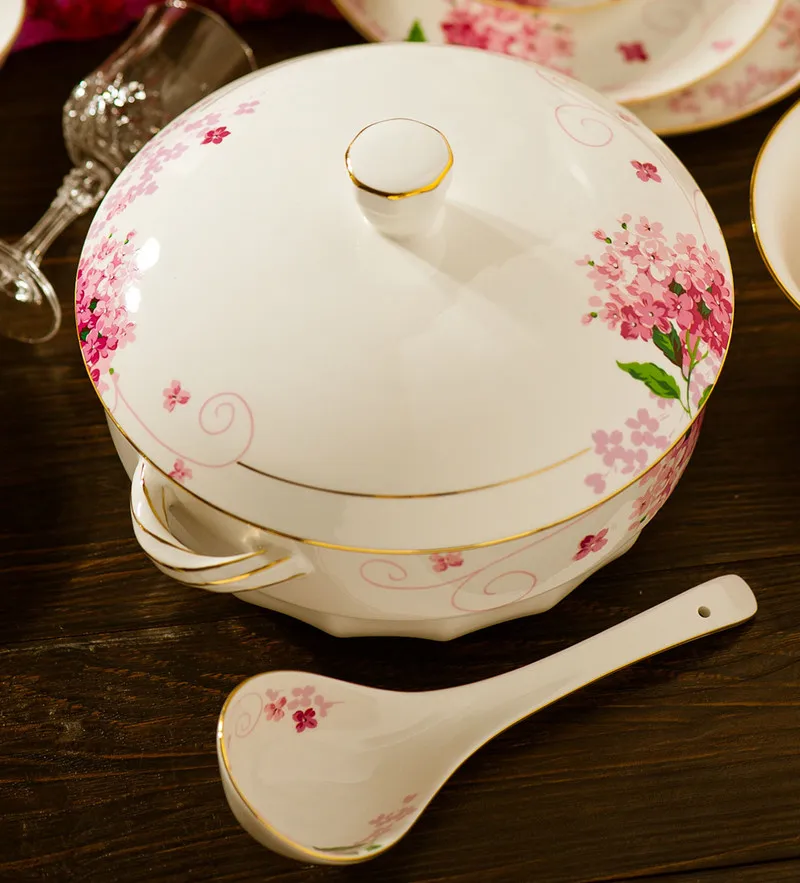 Набор посуды Цзиндэчжэнь из костяного фарфора набор керамической с сиреневыми