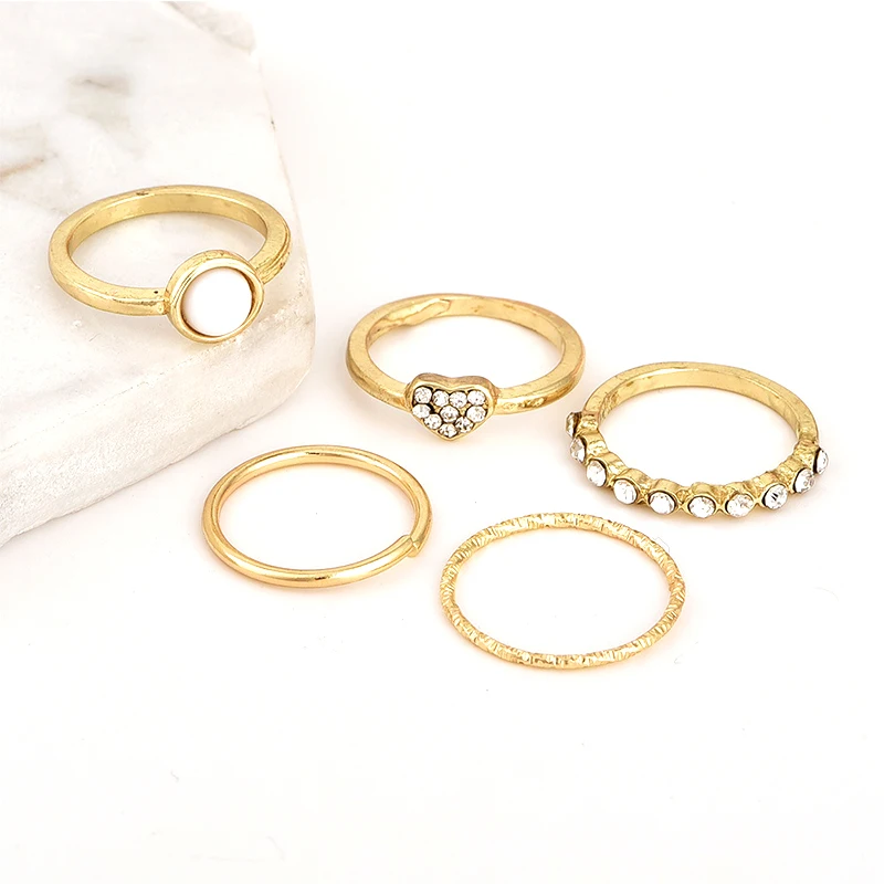 5 шт./компл. простой Женский комплект колец в форме сердца с кристаллом и жемчугом