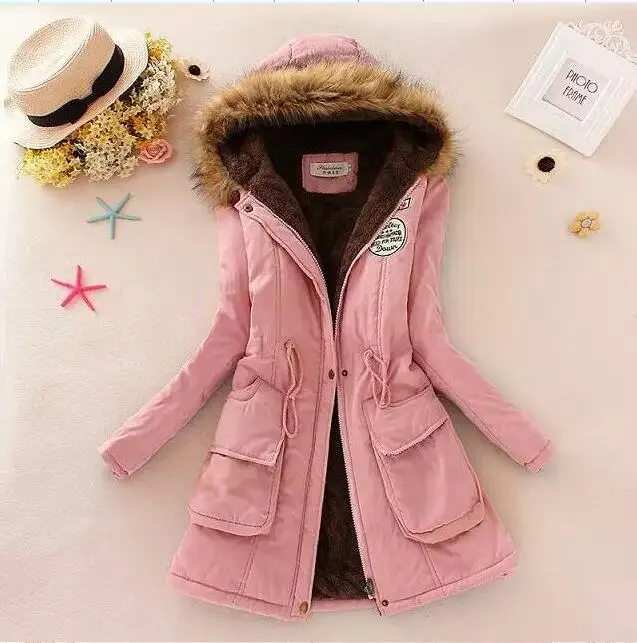 

winter fashion slim Faux Fur Collar hoodie jacket women