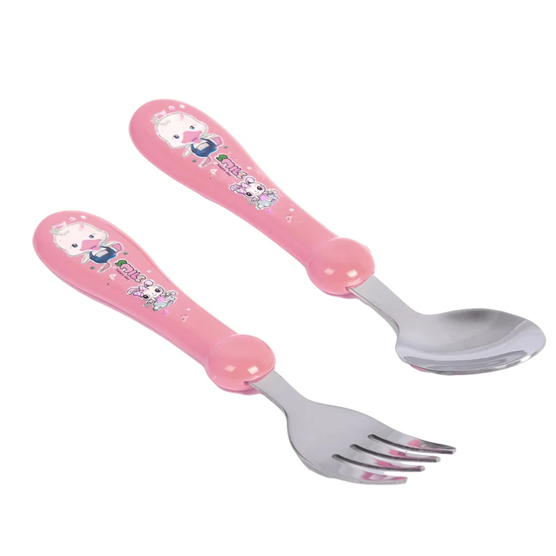 2 шт. ложка для кормления детей с мультяшным принтом + вилка Высококачественная
