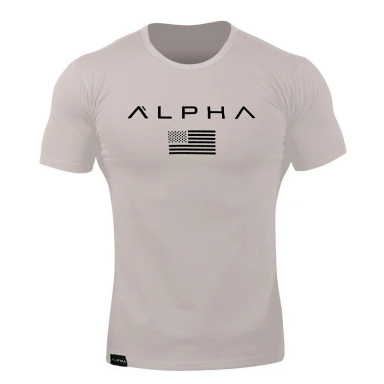 ALPHA летняя Новинка Мужская хлопковая футболка с коротким рукавом Фитнес Бодибилдинг футболки мужские брендовые Топы модная повседневная одежда