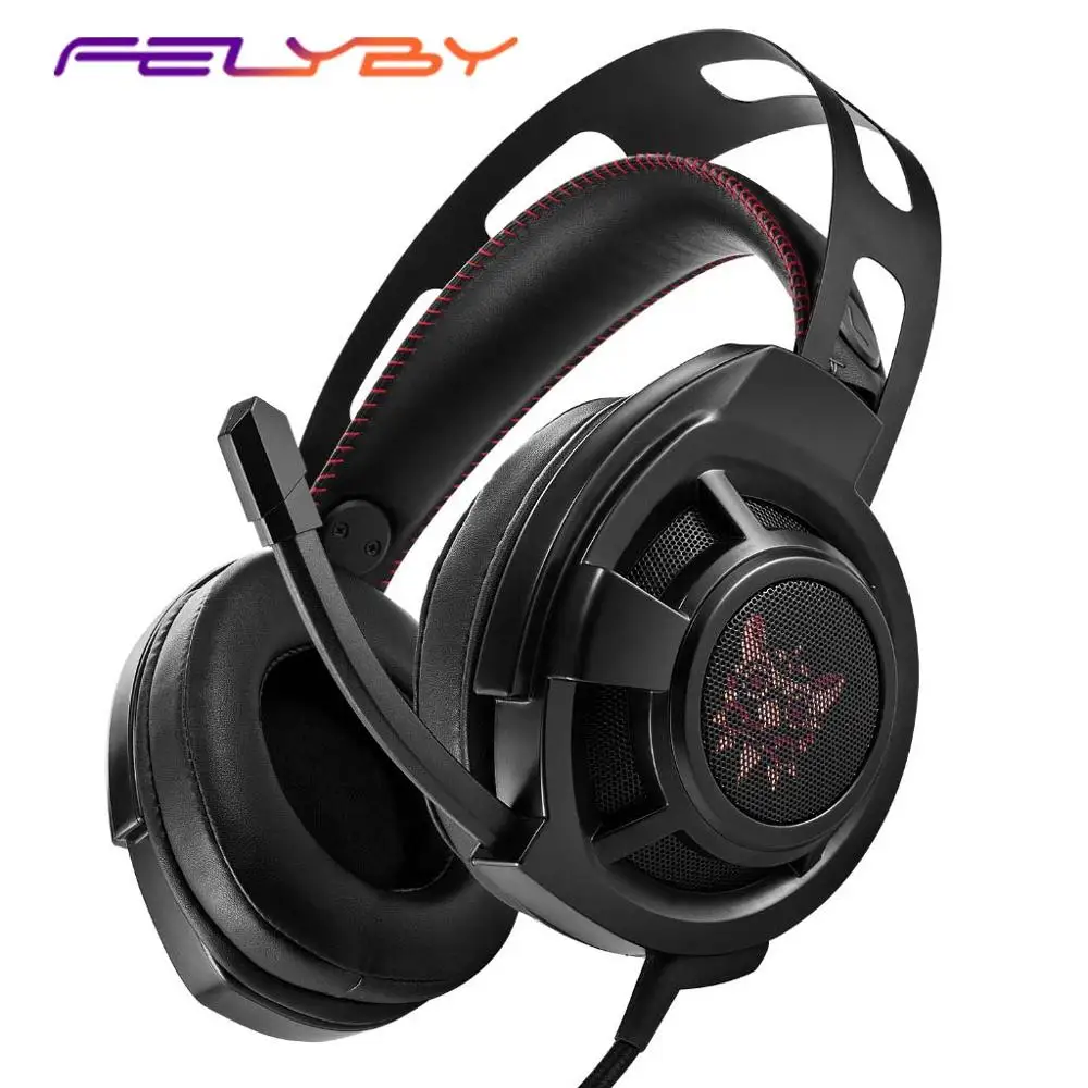FELYBY M190 компьютерная игровая гарнитура esports с светящимися противошумовыми сабвуферными наушниками - Цвет: Черный