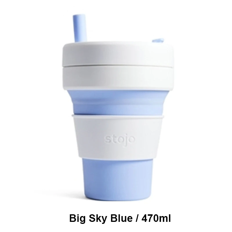 big sky blue 470ml STOJO CUP Складная Силиконовая портативная силиконовая кофейная чашка многофункциональная Складная силиконовая чашка для офиса и путешествий - Цвет: big sky blue 470ml