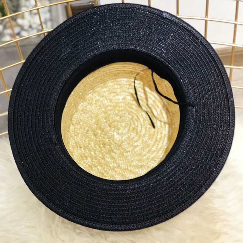 Шляпа Соломенная женская с широкими полями плоский верх блестящая пляжная шапка