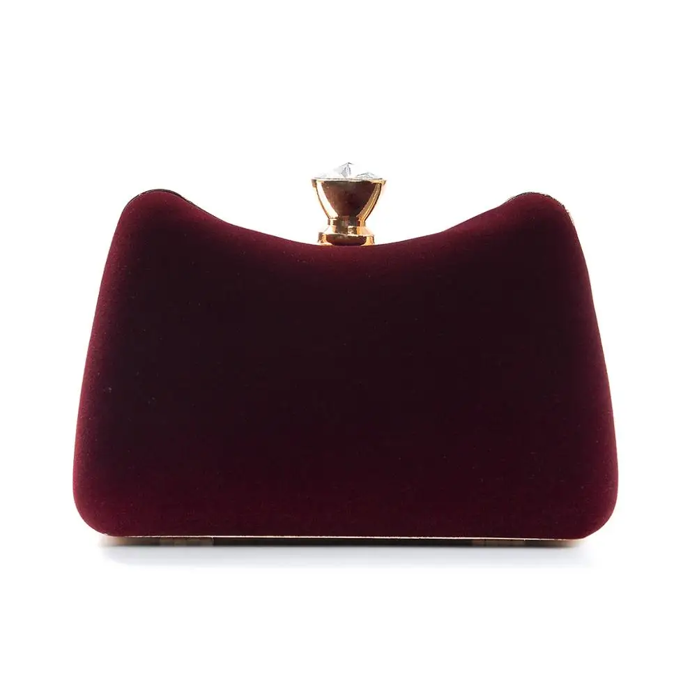 

Dark Red Velour Shoulder Bags Fashion Clutch Evening Bags handbag Women Purse