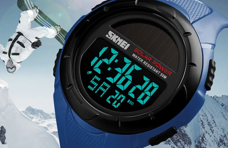 Skmei спортивные Luz солнечной моды для мужчин Reloj Цифровой Hombre Wtaches водонепроницаемый Топы Аналоговые часы с датой сигнализации хронограф Relogio