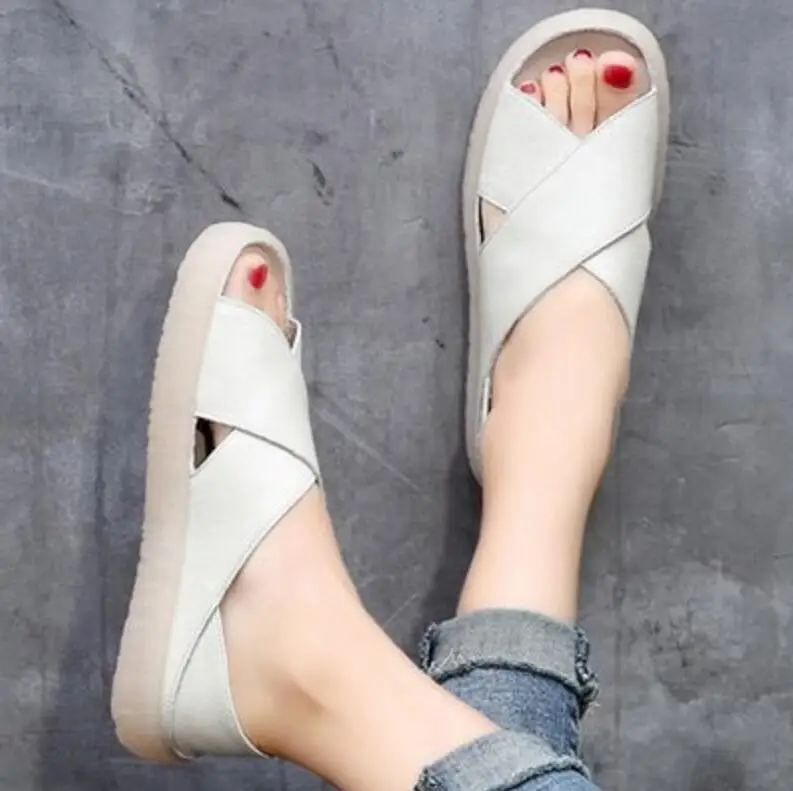 Zapatos mujer Женские туфли на среднем массивном каблуке танкетке с открытым носком