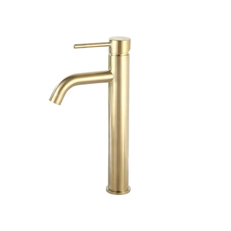 brushed gold-tall Rose Gold Brass Bathroom Basin Faucet Single Handle Deck Mounted Hot And Cold Bathroom Sink Water Mixer Tap - Color: brushed gold-tall