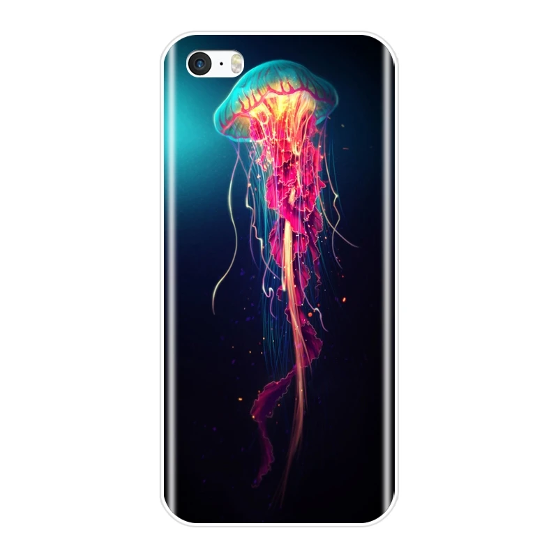 Чехол для iPhone 4 4S 5 5C 5S SE силиконовая Мягкая синяя Медуза Ovean морское животное