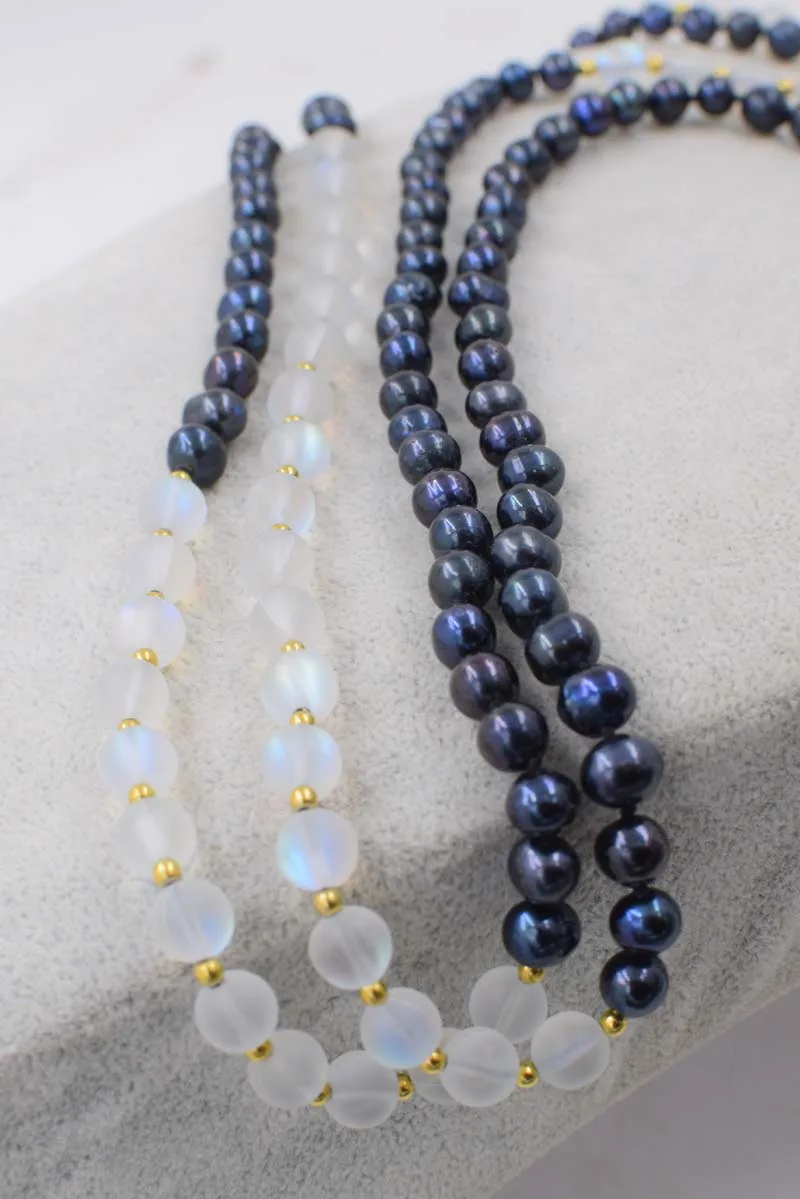 freshwater pearl black &ampwhite moonstone quartz 8mm round 50inch FPPJ wholesale beads nature blue rabinbow | Украшения и