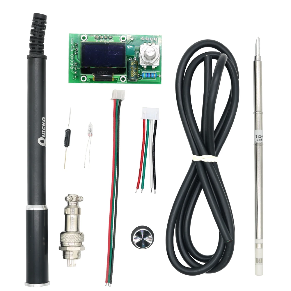QUICKO T12 STC OLED Controller Digital Soldering Iron Station DIY KITS With Black Aluminum alloy handle Use for HAKKO T12 tips